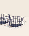 The Open Spaces Medium Wire Baskets with dimensions on a cream background. 