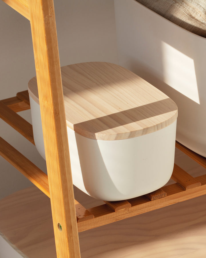 Small Storage Bins - Set of 2 with Wooden Lids, Cream | Open Spaces