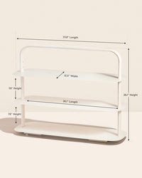 Dimensions of the Cream Entrway Rack on a grey background.