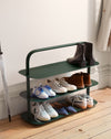 OS Dark Green Entryway Rack displayed as a shoe rack in a living room.