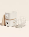 The Open Spaces Medium Cream Bin (with wooden lids) & Basket Bundle on a white background.